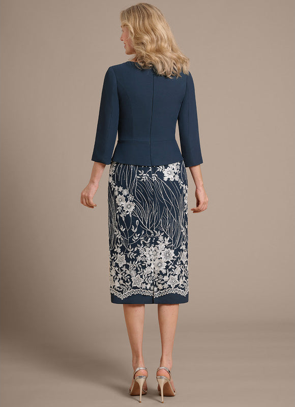 Robe Fourreau Brodée Marine - gallery 5